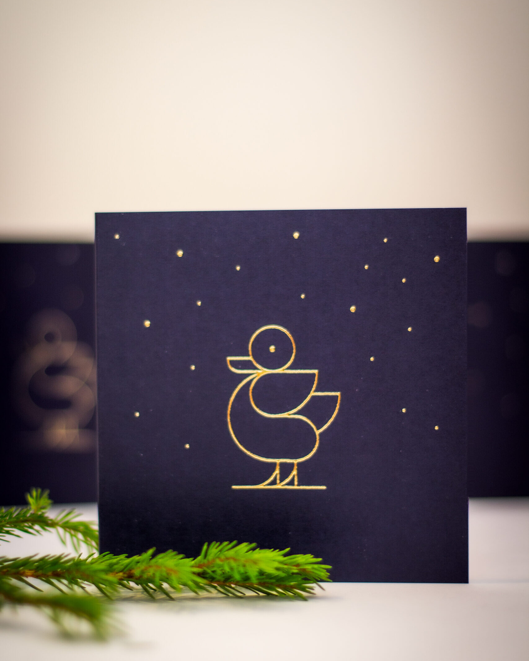 Kerstkaart met eendje in Goudfolie