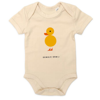 baby romper eendje erbij beige zachte stof Detail stof / print